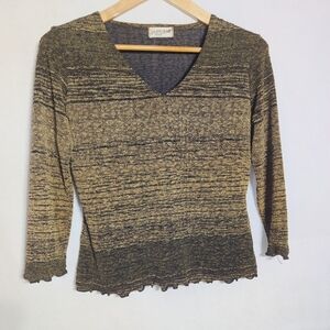 Jaipur Petite Sz PM Striped Long Sleeve Top - Gold and Black